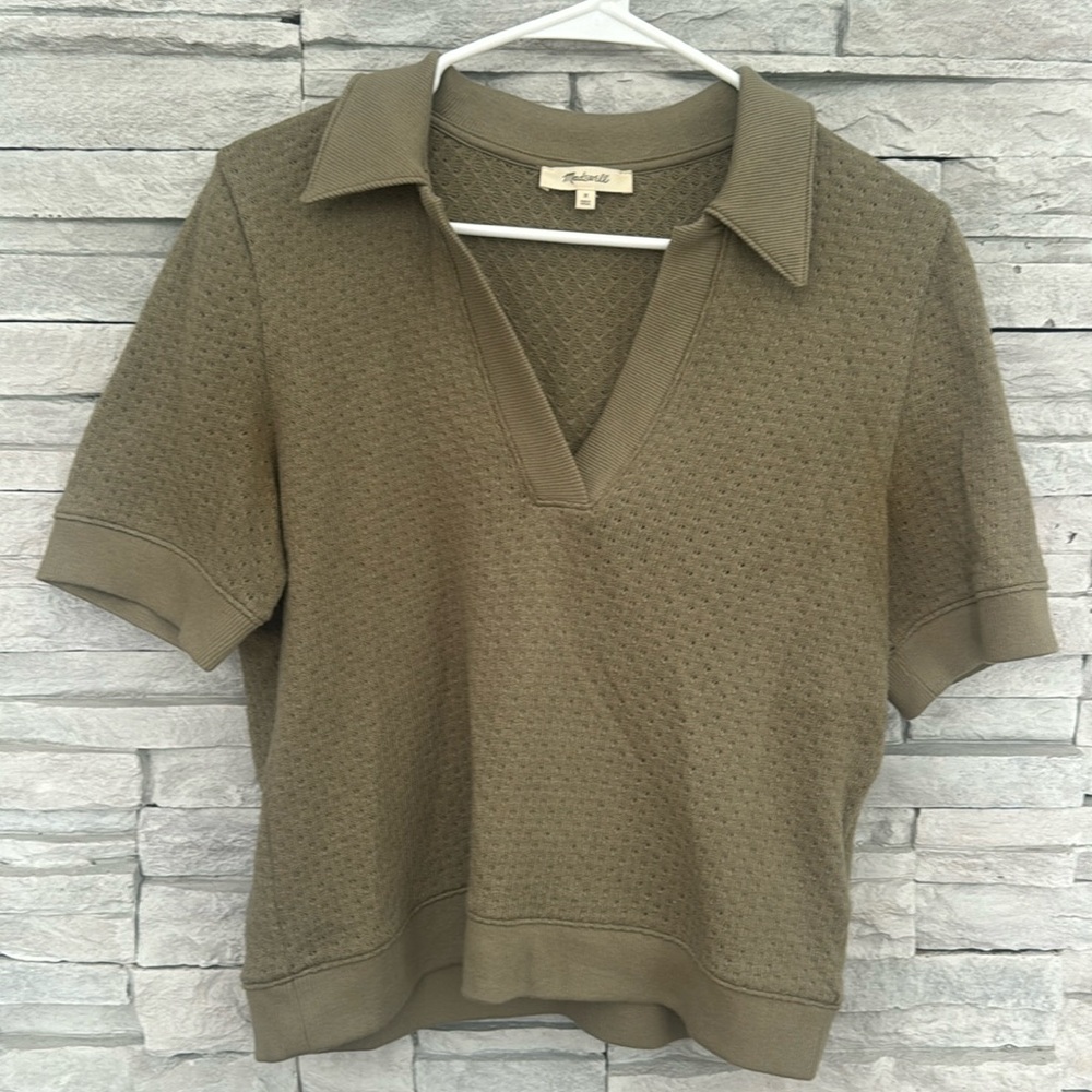 Madewell Collared Pointelle Sweater Tee Short Sleeve Size Medium